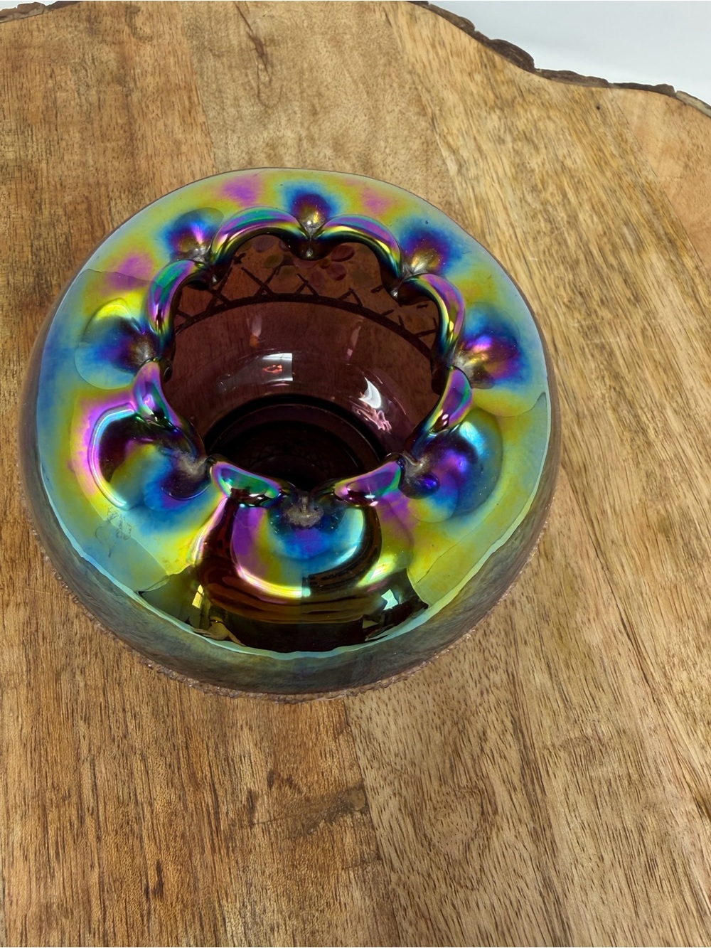 Fenton Art Glass Carnival Glass Rose Bowl Plum Amethyst Iridescent Hand Painted - Picture 2 of 8